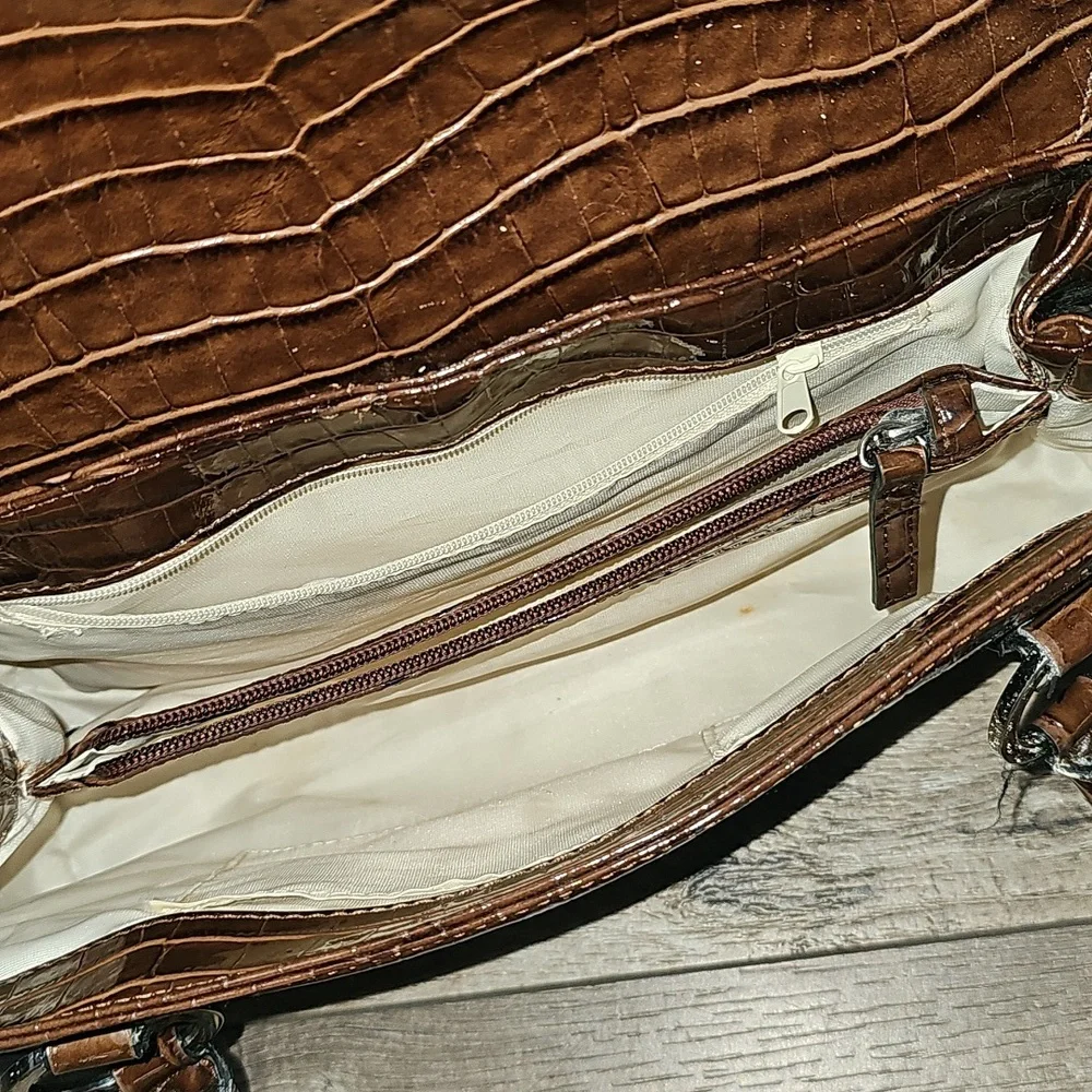 Guess Shiny Brown Croc-Embossed Shoulder Bag